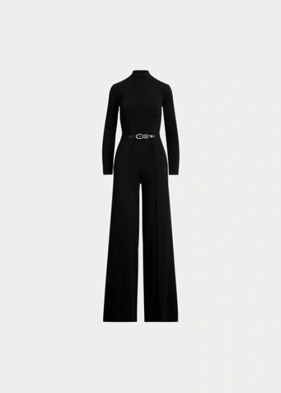 Ralph Lauren Belted Merino Wool Jumpsuit In Black