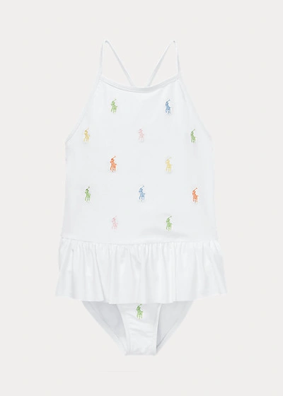 Polo Ralph Lauren Kids' Ralph Lauren Baby Girls Polo Pony One-piece Swimsuit In White