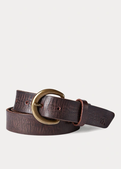 Double Rl Terrance Tumbled Leather Belt In Brown