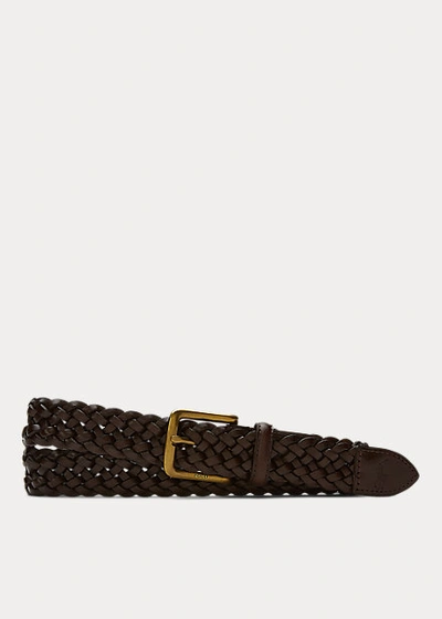 Polo Ralph Lauren Braided Vachetta Leather Belt In Dark Brown