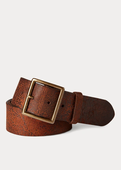 Double Rl Distressed Leather Belt In Distressed Tan
