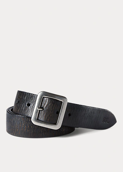 Double Rl Hand-burnished Leather Belt In Vintage Black