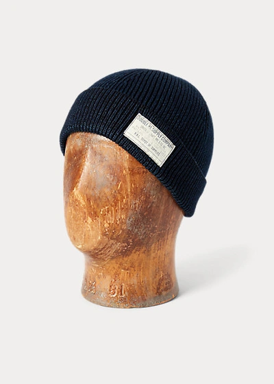 Double Rl Cotton Watch Cap In Midnight Blue