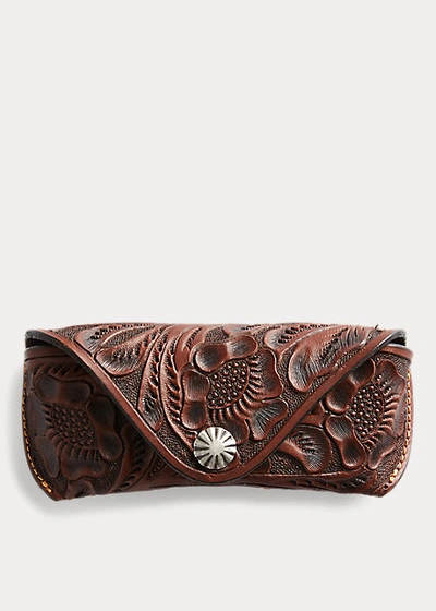 Double Rl Hand-tooled Eyeglass Case In Brown