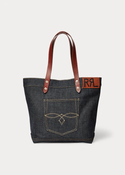 Double Rl Denim Tote In Indigo