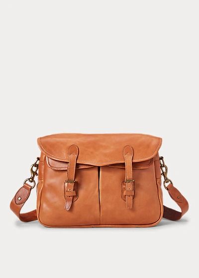 Ralph Lauren Heritage Leather Messenger Bag In Natural