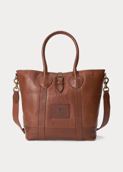 Ralph Lauren Heritage Tumbled Leather Tote In Saddle