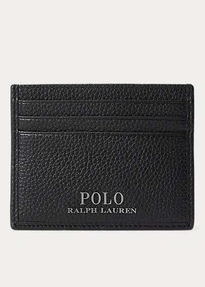 Ralph Lauren Pebbled Leather Card Case In Black