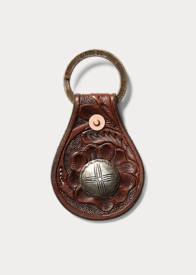 Double Rl Tooled Leather Concho Key Fob In Brown