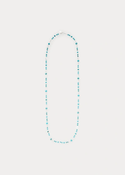 Lauren Ralph Lauren Turquoise-bead Logo Necklace In Silver