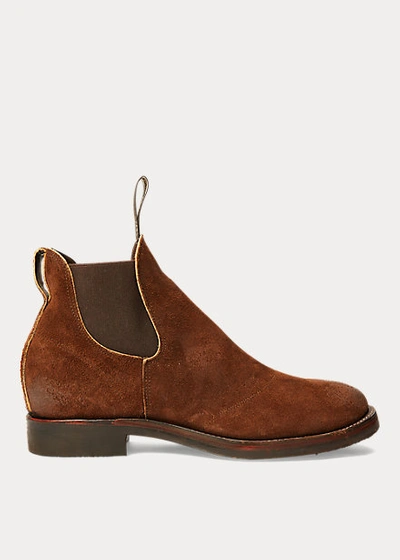 Double Rl Suede Chelsea Boot In Brown