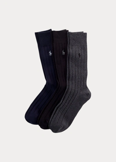 Polo Ralph Lauren Combed Cotton Rib Sock 3-pack In Navy Assorted