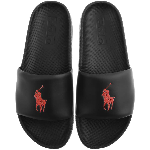 Ralph Lauren Cayson Pony Slide Sandal In Black/red Pp | ModeSens