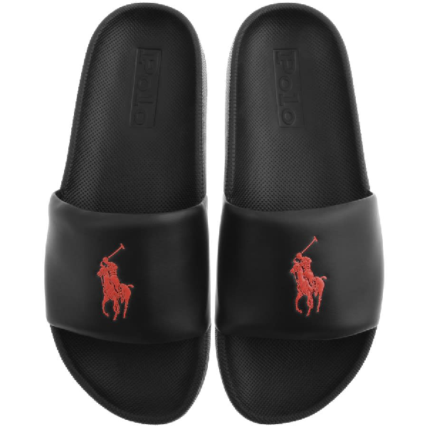 polo ralph lauren men's cayson slide sandals black red