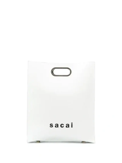 Sacai Logo Print Shopper Bag In White