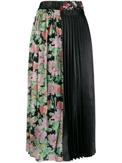 Junya Watanabe Floral-print Crepe And Satin Pleated Skirt In Multicolor