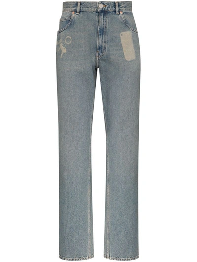 Martinerose Pocket Print Straight-leg Jeans In Light Blue