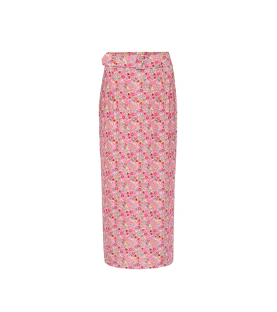 Bernadette Monica Floral Stretch-jersey Midi Skirt In Pink