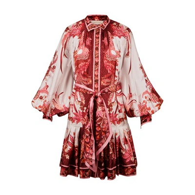 Zimmermann Wavelength Bird And Floral-print Silk Mini Dress In Pink-drk