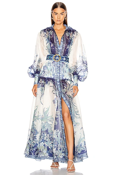 zimmermann blue dress Zimmerman Pleated Mini Lapis  blueandcream accentuating the styles carefree Zimmermann Illuminate Flounce Mini Dress