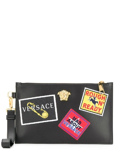 Versace Patch Detailed Clutch In Black