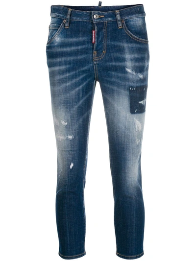 Dsquared2 Distress Cropped Jeans In Blue