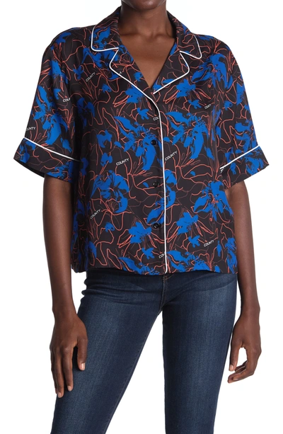 Marcelo Burlon County Of Milan County Floral Contrast Piped Shirt In Blue