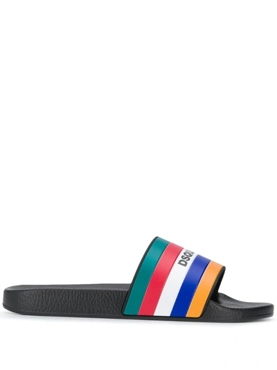 Dsquared2 Logo Stripes Rubber Slide Sandals In Black