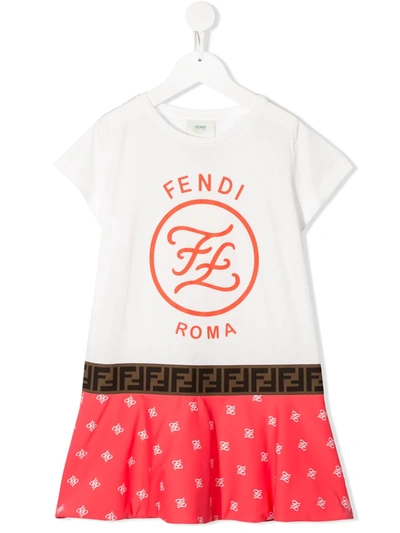 Fendi Kids' White And Fuchsia Dress With Logo For Girl