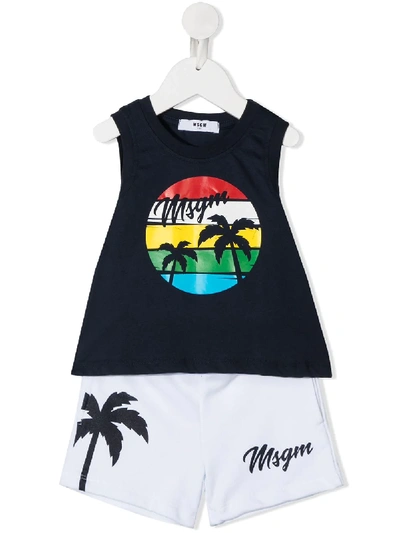 Msgm Blue And White Babyboy Suit With Logo And Palm Tree