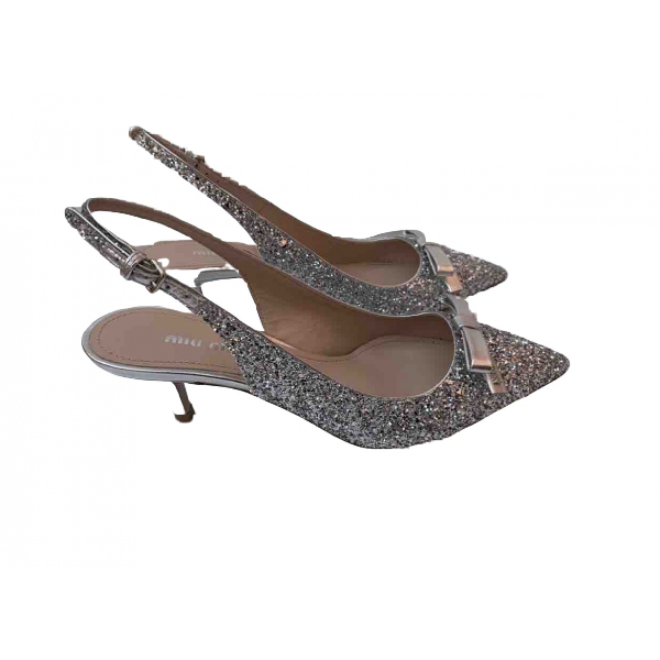 miu miu silver glitter heels