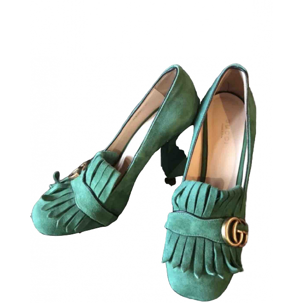 Preowned Gucci Marmont Green Suede Heels ModeSens