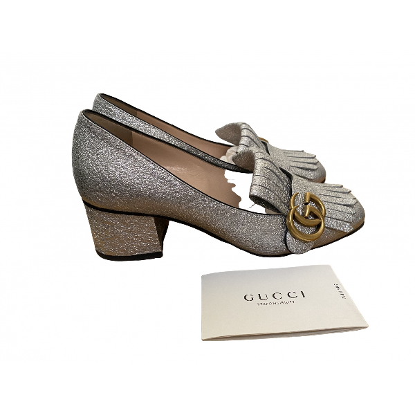 Pre-owned Gucci Marmont Silver Leather Heels | ModeSens