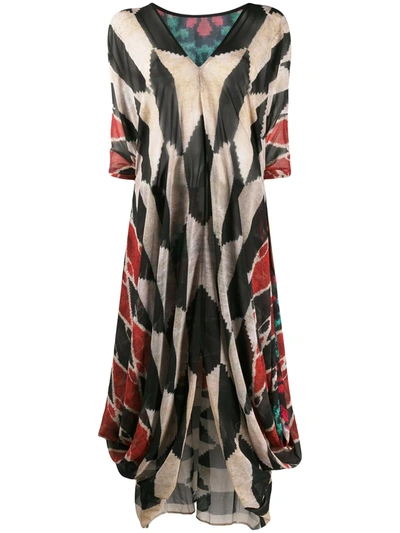 Afroditi Hera Draped Multi-pattern Maxi Dress In Black