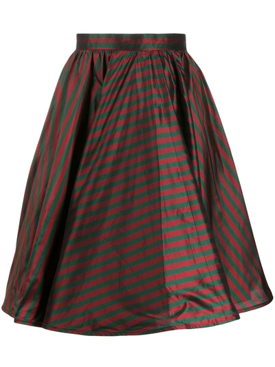 Pre-owned Gucci 1990s Stripe Print Silk Skirt In Red