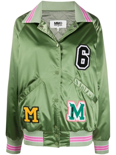 Mm6 Maison Margiela Appliquéd Satin Bomber Jacket In Green