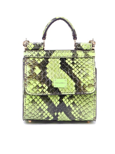 Dolce & Gabbana Sicily 58 Micro Snake Leather Bag In Green