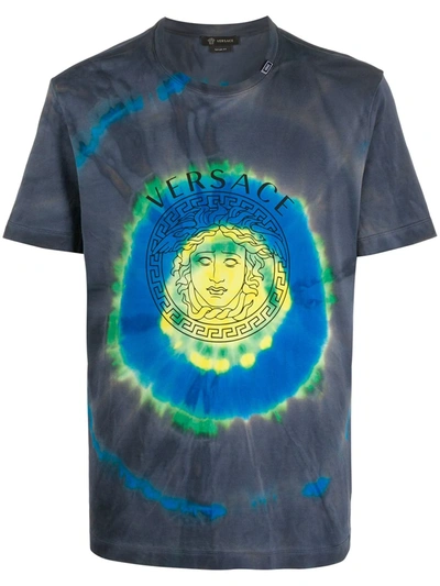 Versace Medusa Tie-dye Print T-shirt In Blue