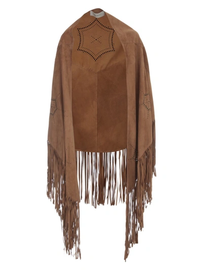 Golden Goose Penelope Lamb Skin Fringed Cape In Brown