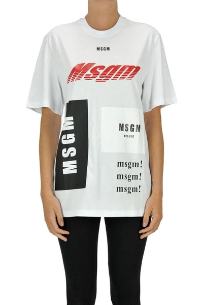 Msgm Oversized Designer Logos T-shirt In White