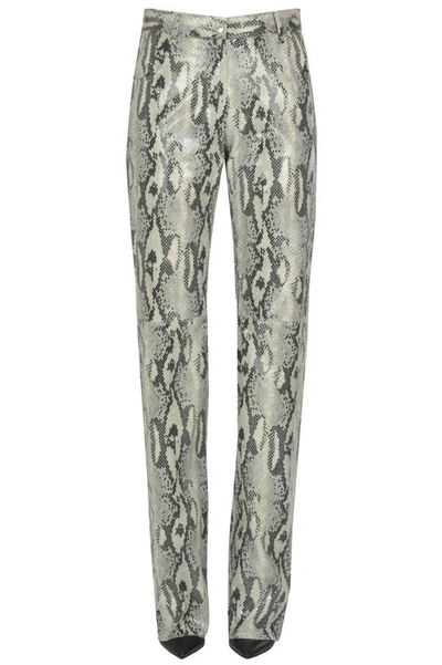 Msgm Reptile Print Eco-leather Trousers In Grey