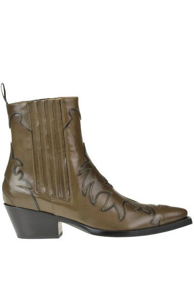 Sartore Leather Texan Ankle Boots In Olive Green