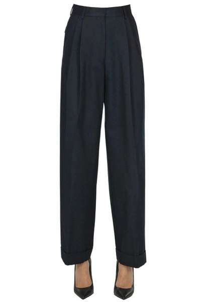 Dries Van Noten Darts Cotton And Wool Trousers In Navy Blue