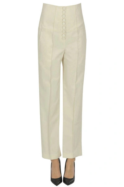 Racil Textured Fabric Trousers In Cream