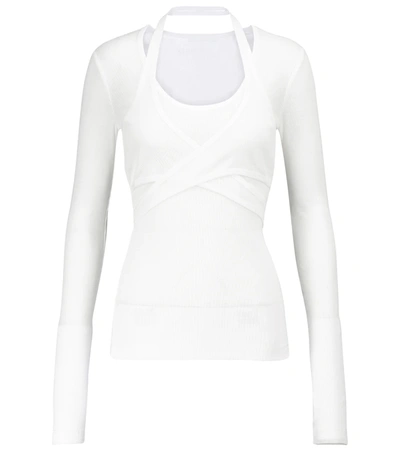 Helmut Lang Layered Wrap-effect Ribbed Cotton-jersey Top In White
