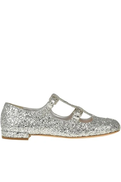 Miu Miu Glittered Baby Ballerinas In Silver