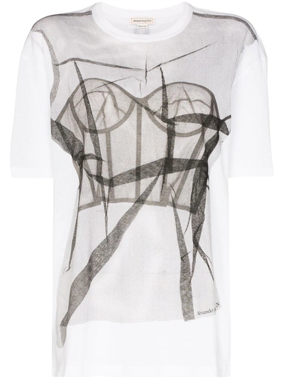 Alexander Mcqueen Tulle Bodice-print T-shirt In White