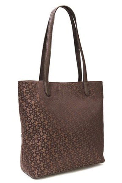 Dkny Faux Leather-trimmed Logo-jacquard Tote In Brown