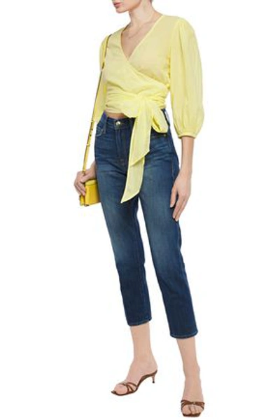 Enza Costa Gathered Cotton-broadcloth Wrap Top In Pastel Yellow