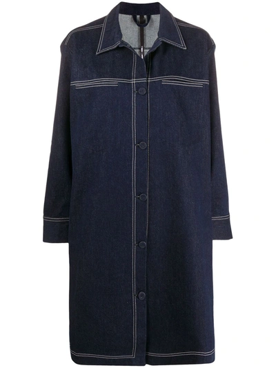 Sara Lanzi Single-breasted Denim Coat In Blue